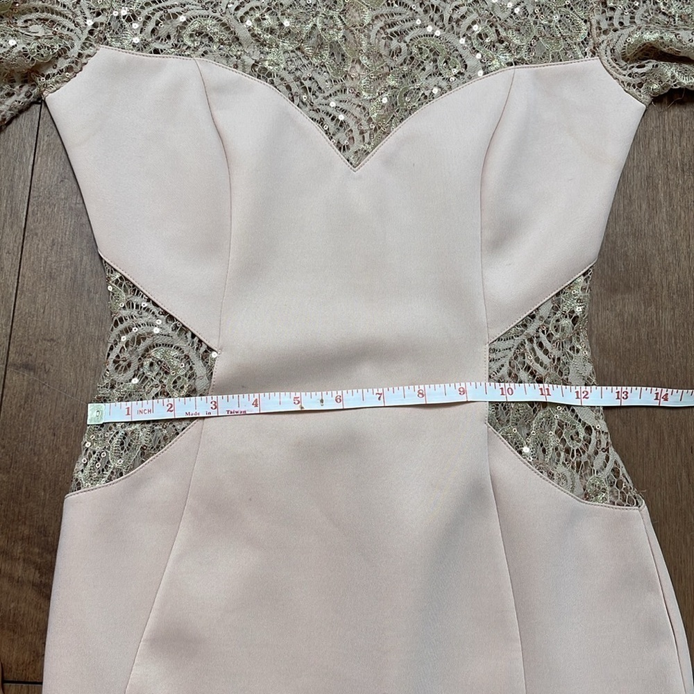 Lipsy maxi bodycon longsleeve lace sequins mermaid dress cream rose gold sz 4 - Picture 11 of 15